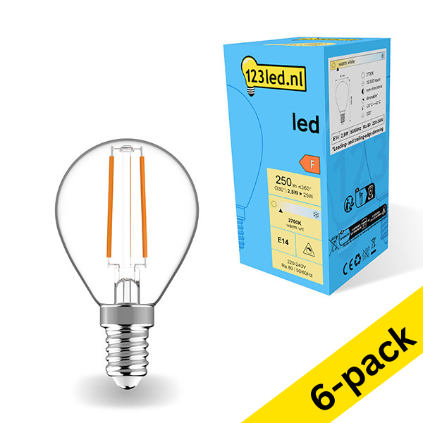 123led E14 LED dimmable filament ball bulb 2.5W (25W) | 2700K (6-pack) LDR01893 - 1
