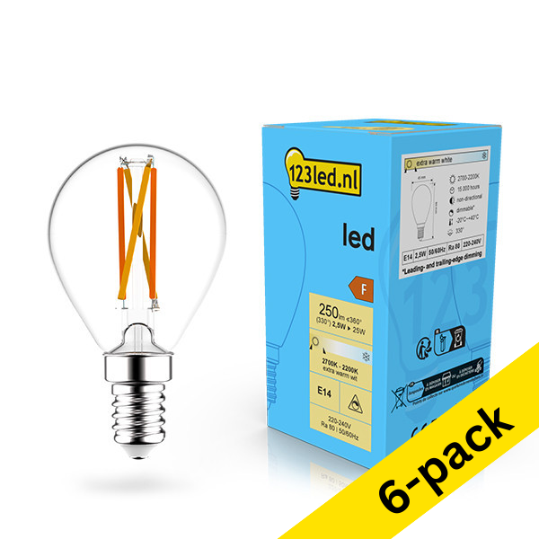 123led E14 LED dimmable filament ball bulb 2.5W (25W) (6-pack) LDR02071 - 1