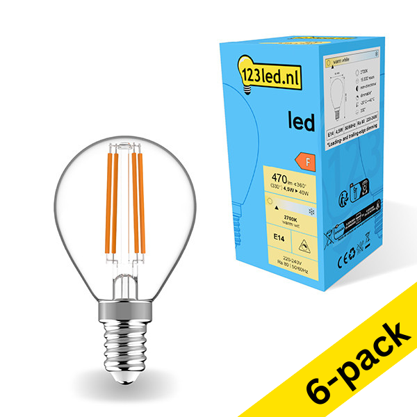 123led E14 LED dimmable filament ball bulb 4.5W (40W) | 2700K (6-pack) LDR01895 - 1