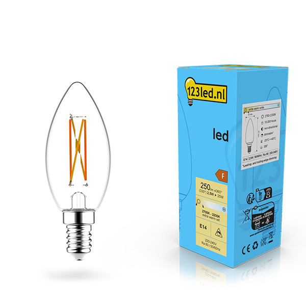 123led E14 LED dimmable filament candle bulb 2.5W (25W) LDR02068 - 1