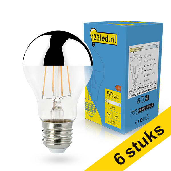 123led E27 LED dimmable silver mirror pear bulb 7W (60W) | 2700K (6-pack) LDR02247 - 1