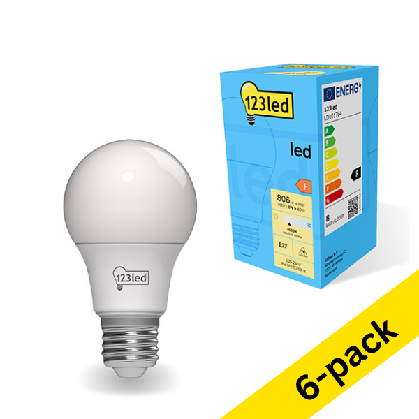 123led E27 LED matte pear bulb 8W (60W) | 4000K (6-pack) LDR01765 - 1