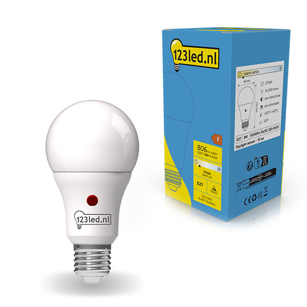 123led E27 LED matte pear bulb with daylight sensor 8W (60W) LDR01844 - 1