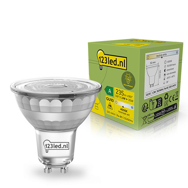 123led GU10 LED Ultra Efficient clear glass spotlight 1.3W (35W) | 4000K LDR02384 - 1