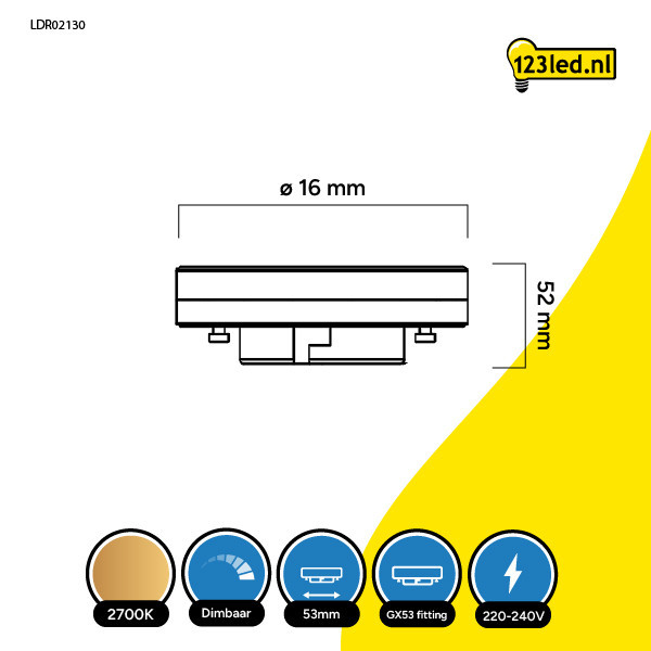 123led GX53 LED dimmable spotlight 6.5W (48W) | 2700K LDR02130 - 2