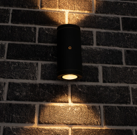 LED anthracite Kendall round wall lamp with sensor | Suitable for 2 x GU10 | IP44 LDR06355