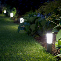 LED silver Mini London solar pillar lamp | 3000K | 12 Lumens (4-pack) LDR09005