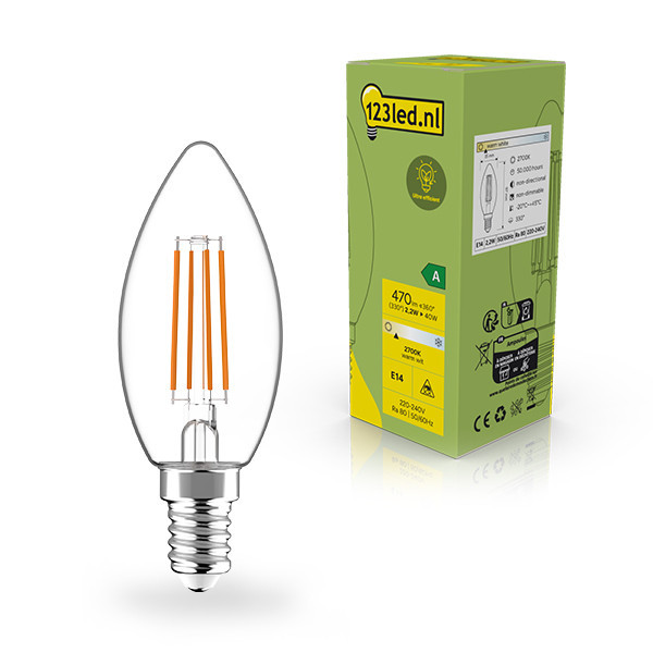 123led Ultra Efficient E14 LED filament candle bulb 2.2W (40W) | 2700K LDR02392 - 1