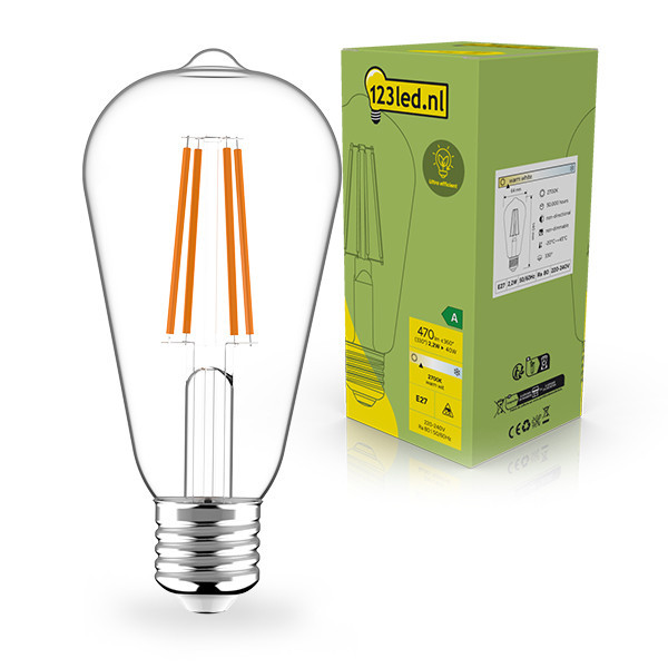 123led Ultra Efficient E27 LED clear filament Edison bulb 2.2W (40W) | 2700K LDR02406 - 1