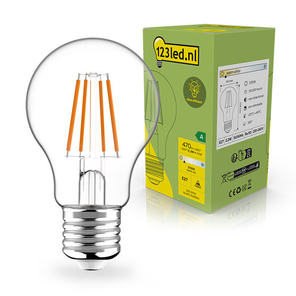 123led Ultra Efficient E27 LED clear filament pear bulb 2.2W (40W) | 2700K LDR02398 - 1