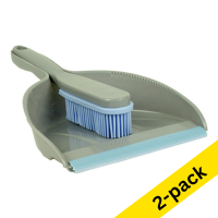 Grey/blue plastic dustpan and brush with rubber edge (2-pack)