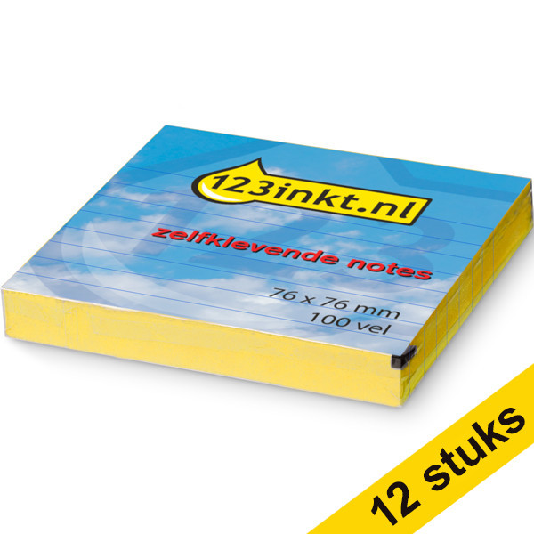 12 x 123ink yellow lined self-adhesive notes, 100 sheets, 76mm x 76mm  300481 - 1