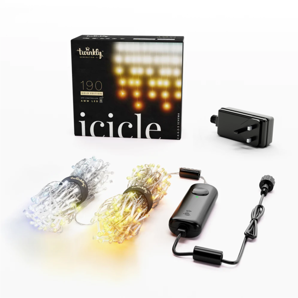 190 LED Twinkly gold edition smart icicle lights | AWW | transparent wire | IP44 | 5m x 0.5m TWI190GOP-TUK 500745 - 1