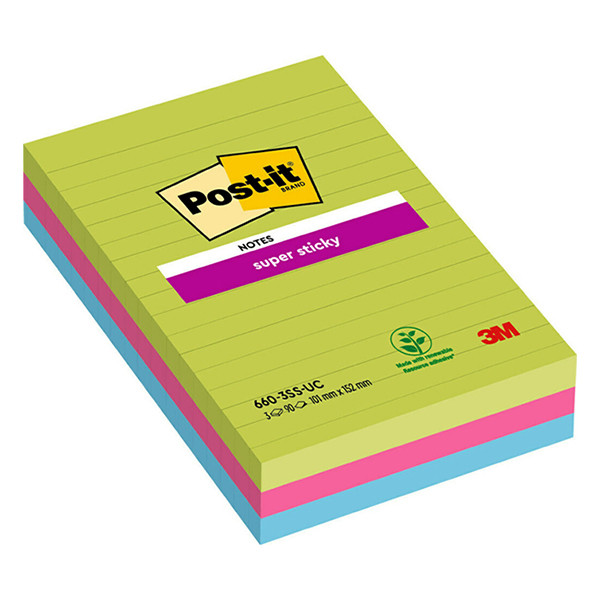 Extra Sticky Notes 102 x 152mm | 90 sheets assorted lined | 3M Post-it | 3-pack 201468 - 1