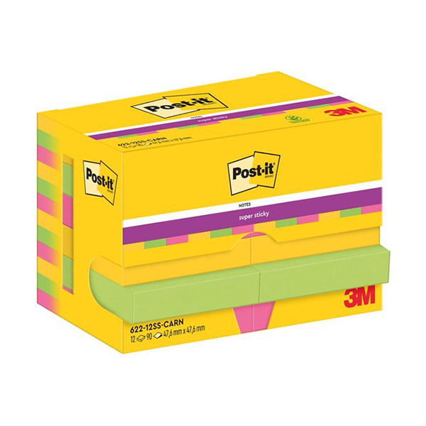 Extra Sticky Notes  47.6 x 47.6mm | 90 sheets 'Carnival' colours | 3M Post-it | 12-pack 201013 - 1