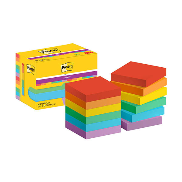 Extra Sticky Notes  47.6 x 47.6mm | 90 sheets 'Playful' colours | 3M Post-it | 12-pack 425615 - 1