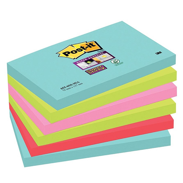 Extra Sticky Notes 76 x 127mm | 90 sheets 'Miami' coloured | 3M Post-it | 6-pack 201052 - 1
