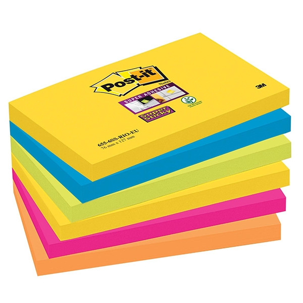Extra Sticky Notes 76 x 127mm | 90 sheets 'Rio' colours | 3M Post-it | 6-pack 201054 - 1