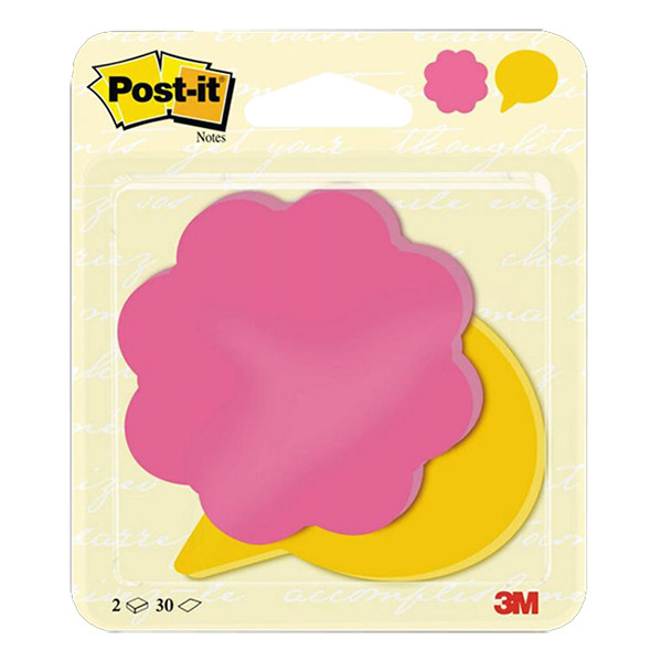 3M Post-it Die-Cut Notes fuchsia/ultra yellow flower and speech bubble, 72.5mm x 72.5mm (2-pack) BC-2030-FS-EU 214577 - 1