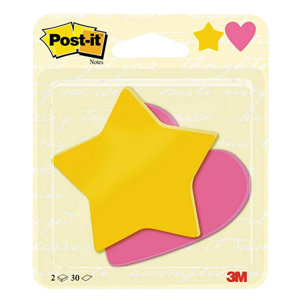 3M Post-it Die-Cut Notes fuchsia/ultra yellow star and heart, 70mm x 72.5mm (2-pack) BC-2030-SH-EU 214578 - 1