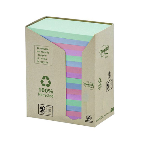 3M Post-it Notes assorted recycled tower, 100 sheets, 76mm x 127mm (16-pack) 655-1RPT 201398 - 1