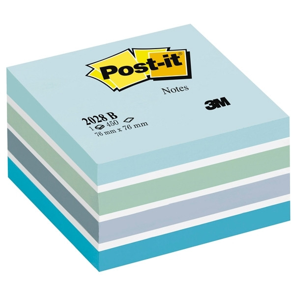 3M Post-it Notes pastel blue cube, 450 sheets, 76mm x 76mm 2028B 201322 - 1
