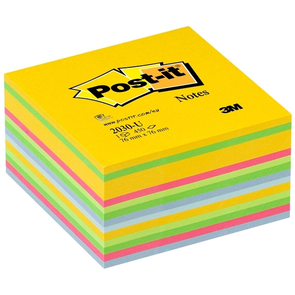 3M Post-it Notes various colours cube, 450 sheets, 76mm x 76mm 2030U 201332 - 1