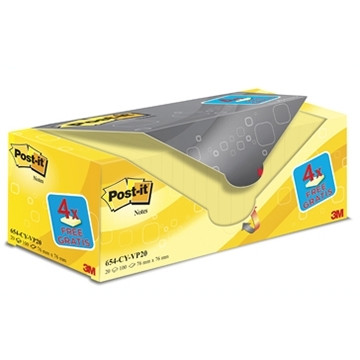 3M Post-it Notes yellow, 100 sheets, 76mm x 76mm (20-pack) 654Y20 201459 - 1