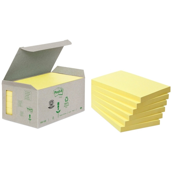 3M Post-it Notes yellow recycled mini tower, 100 sheets, 76mm x 127mm (6-pack) 655-1B 201394 - 1