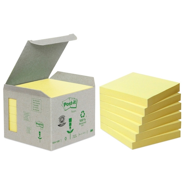 3M Post-it Notes yellow recycled mini tower, 100 sheets, 76mm x 76mm (6-pack) 654-1B 201388 - 1