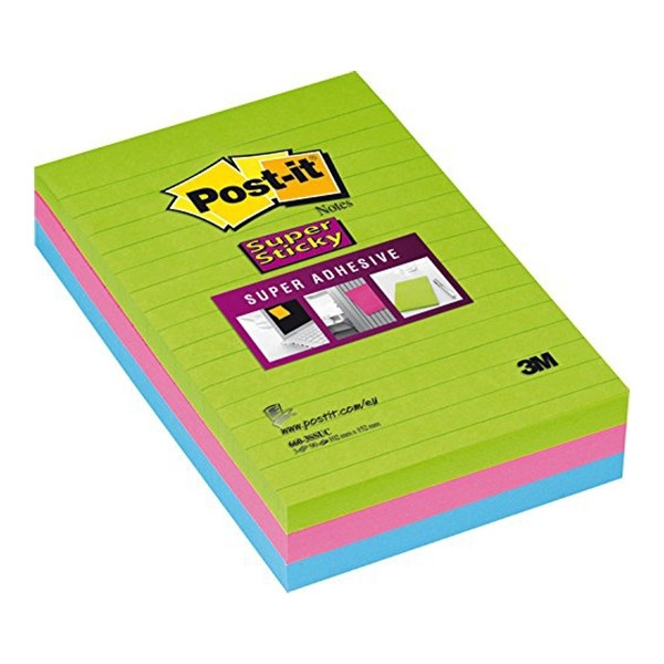 3M Post-it assorted super sticky lined notes, 90 sheets, 102mm x 152mm (3-pack) 660SUC 201468 - 1
