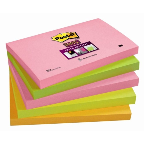 3M Post-it neon super sticky notes, 90 sheets, 76mm x 127mm (5-pack) 655S-N 201380 - 1