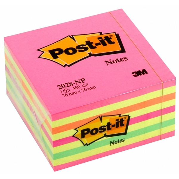 3M Post-it notes neon pink cube, 450 sheets, 76mm x 76mm 2028NP 201330 - 1