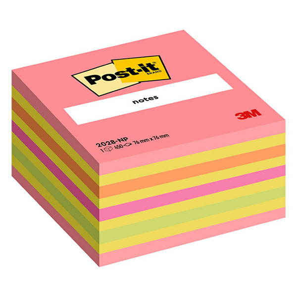 3M Post-it notes neon pink cube, 450 sheets, 76mm x 76mm 2028NP 201330 - 1