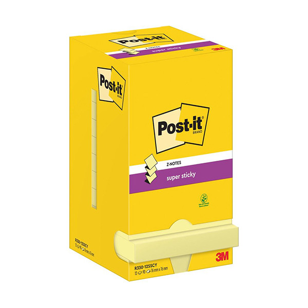 3M Post-it super sticky Z-notes yellow, 76mm x 76mm, 90 sheets (12-pack) R330-12SS-CY 201001 - 1