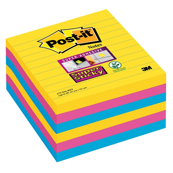 3M Post-it super sticky lined 'Rio' notes, 90 sheets, 101mm x 101mm (6-pack) 675SSRO 201068 - 1