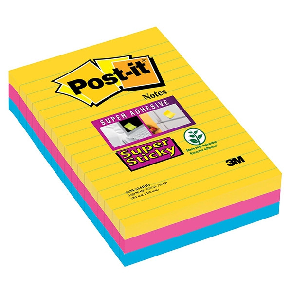 3M Post-it super sticky lined 'Rio' notes, 90 sheets, 101mm x 152mm (3-pack) 4690SRO 201064 - 1