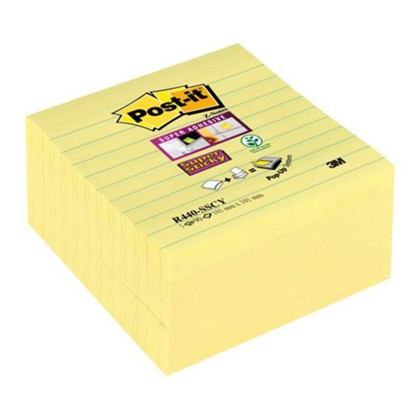 3M Post-it super sticky yellow lined Z-notes, 90 sheets, 101mm x 101mm (5-pack) S440-Y 201492 - 1