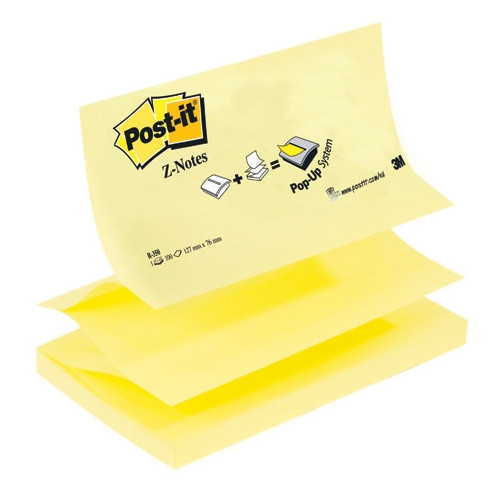 3M Post-it yellow Z-Notes, 100 sheets, 76mm x 127mm R350 201014 - 1