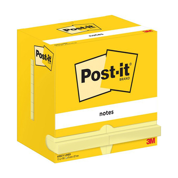 3M Post-it yellow lined notes, 100 sheets, 76mm x 127mm (12-pack) 635CY 201039 - 1