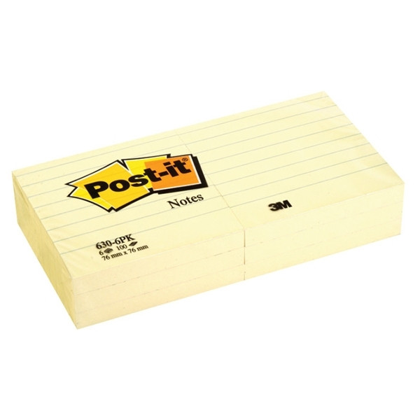 3M Post-it yellow lined notes, 100 sheets, 76mm x 76 mm (6-pack) 630YEL 201466 - 1