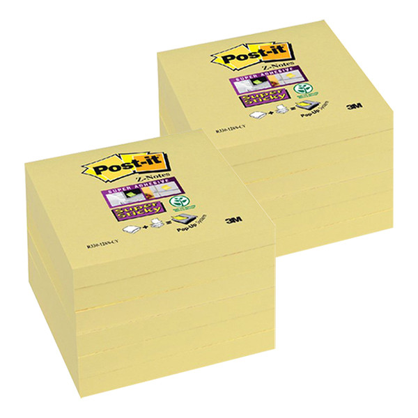 3M Post-it yellow super sticky Z-notes, 90 sheets, 76mm x 76mm (12-pack)  280046 - 1