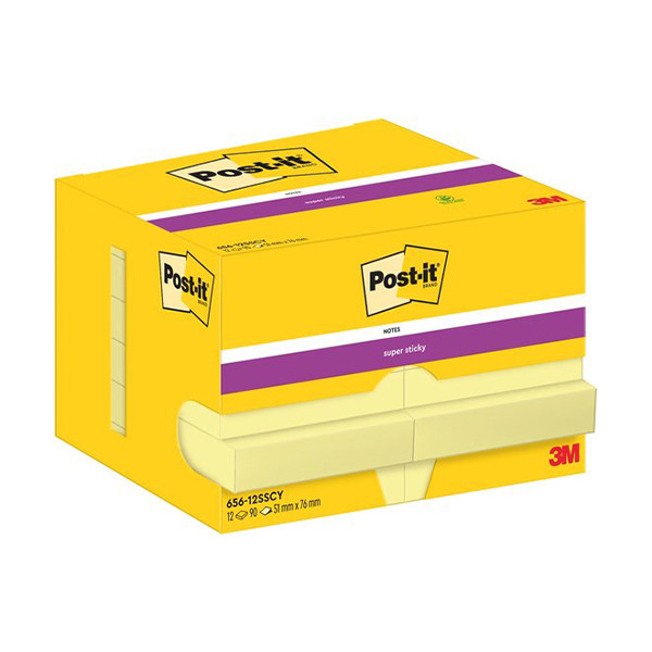 3M Post-it yellow super sticky notes, 90 sheets, 51mm x 76mm (12-pack) 656-12SSCY 201027 - 1