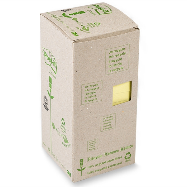 Recycled Sticky Notes 76 x 76mm | 100 sheets yellow Z-Notes | 3M Post-it | 16-pack 201424 - 1