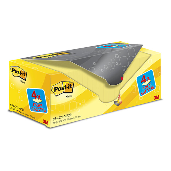 Sticky Notes 76 x 76mm | 100 sheets yellow | 3M Post-it | 20-pack 201459 - 1