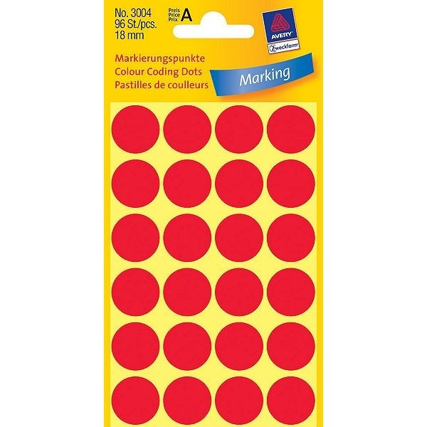 Avery 3004 Ø 18 mm red marking dots (96 labels) 3004 212362 - 1
