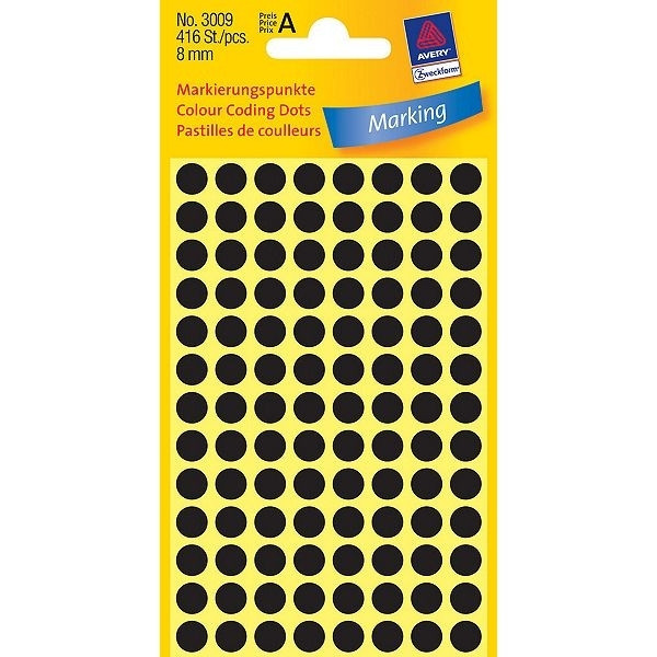 Avery 3009 black marking dots, Ø 8mm (416 labels) 3009 212320 - 1
