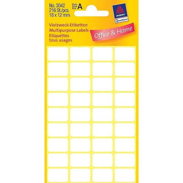 Avery 3042 labels multi-purpose 18 x 12 mm white (216 labels) 3042 212152 - 1