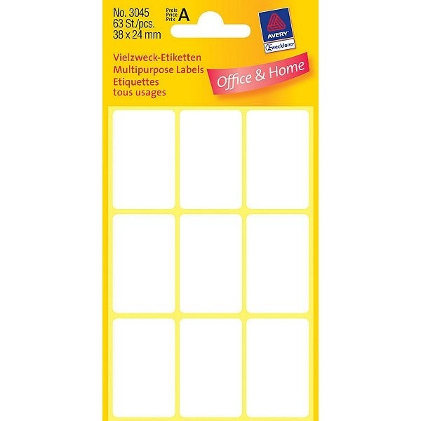 Avery 3045 white multi-purpose labels, 38mm x 24mm (63-pack) 3045 212184 - 1