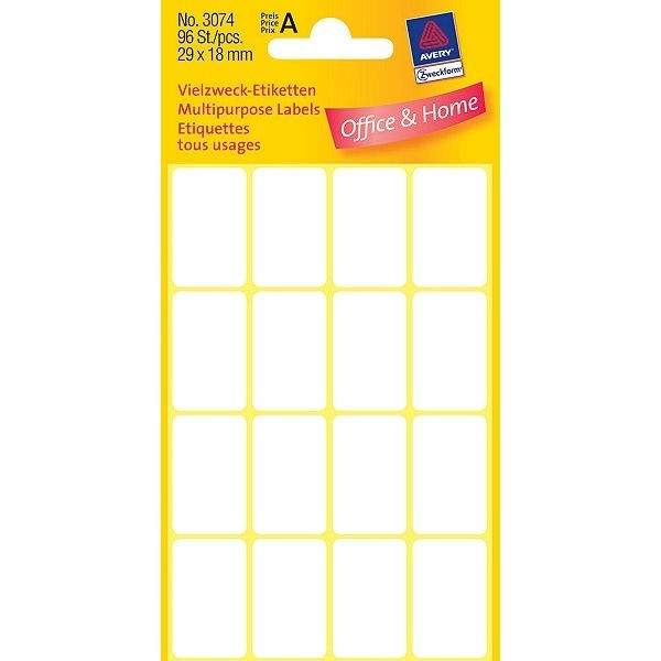 Avery 3074 multi-purpose labels 29 x 18 mm white (96 labels) 3074 212162 - 1
